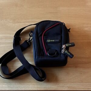 Evecase Compact Camera Case/Pouch Padded w/ Strap, Black/Red